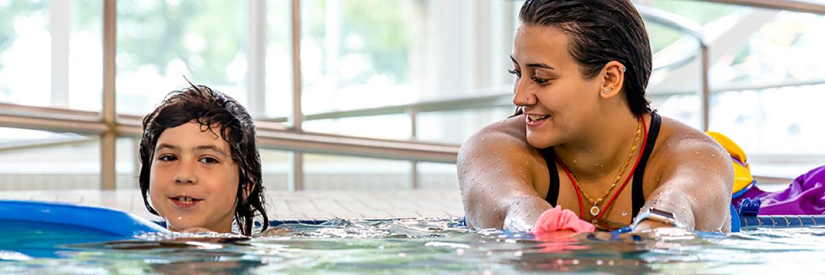 A child participates in swimming lessons at the Leisure Centre.