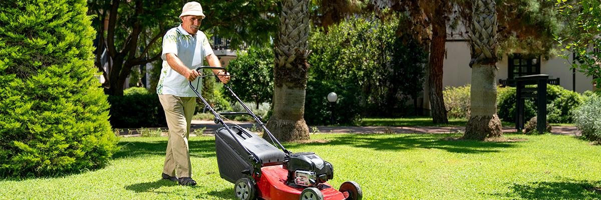 Person mowing a lawn