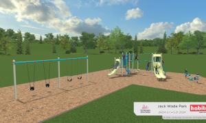 Rendering of playground with swings and climbing area